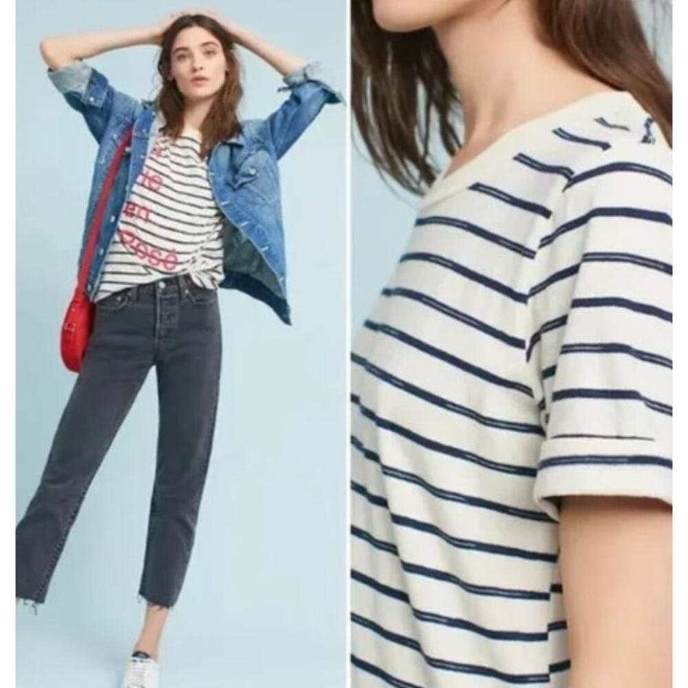 Anthropologie Sol Angeles La Vie en Rosé Parisian Striped T-Shirt Tee - S - Picture 2 of 6